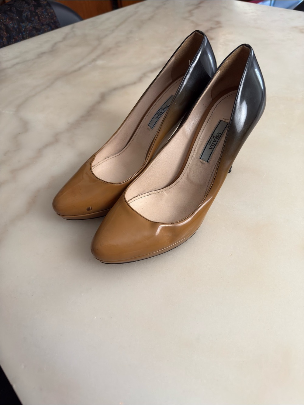 PRADA Milano Ombre Nude Tan Brown Gradient Patent Leather High Heels EU 38 - Picture 6 of 14